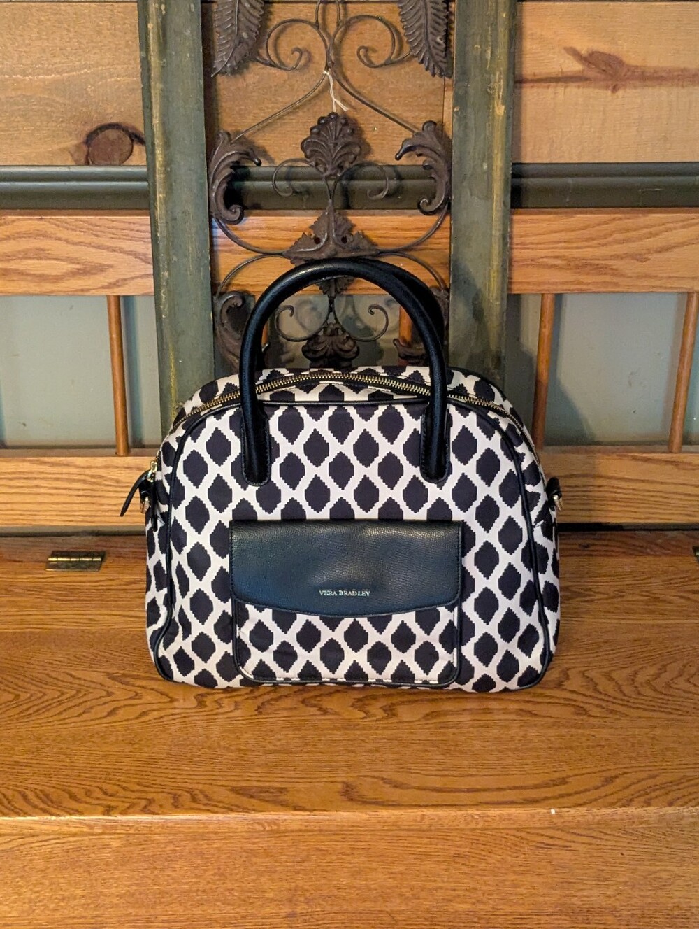 Vera Bradley Retired Black & White Retired Ikat Spots Bowler Satchel Bag